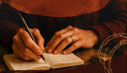 Hands writing in a notebook